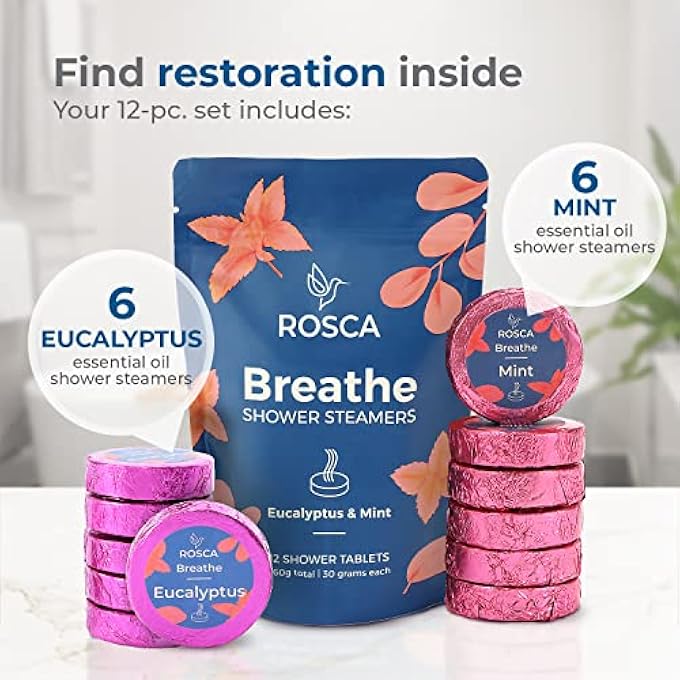Roska Rosca Pack of 12 Eucalyptus & Mint Shower Steamers Set - Aromatherapy Essential Oil Scented Shower Bombs, Tablets, or Fizzies - Everyday Self Care Gift for Women and Men by - Image 2